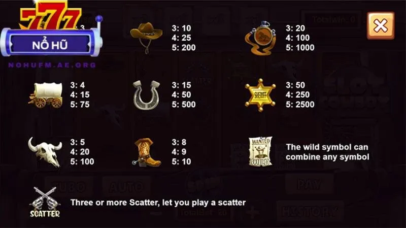 Hệ số thưởng slot Cao Bồi đa dạng, giá trị cao