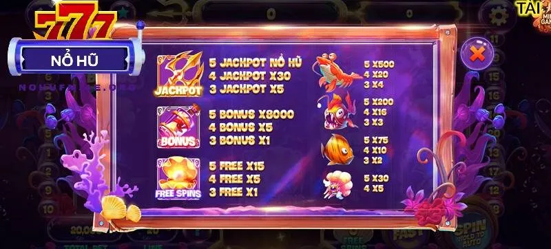 Nổ hũ Thuỷ Cung có tỷ lệ RTP đạt 97.8%